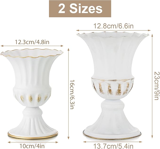 Sziqiqi Metal Vases for Fake Flowers Rustic White Flower Pot for Indoor Outdoor Elegant Floral Plant Holder for Garden Wedding Home Farmhouse Decor 9in