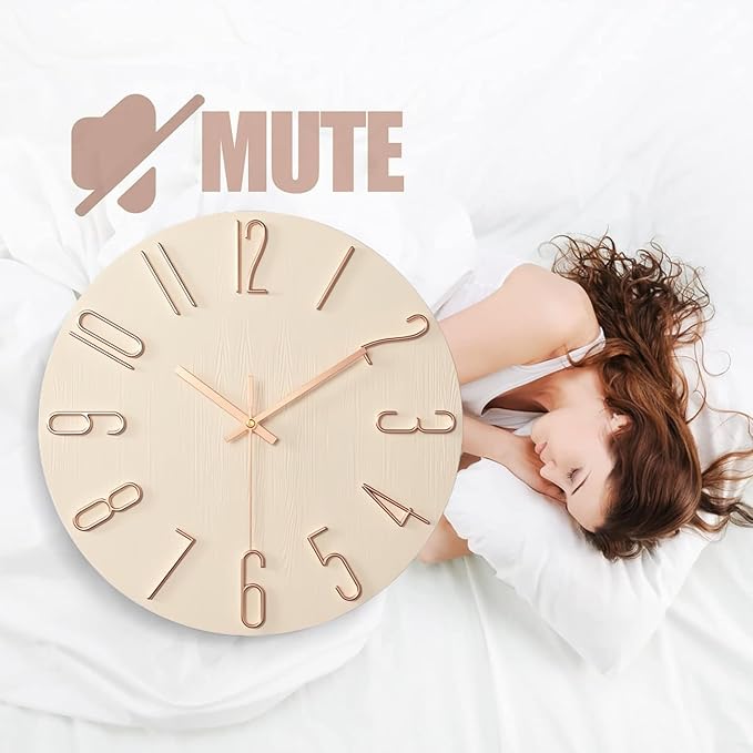 Wall Clock - 12-inch Silent Non-Ticking Battery Powered Decorative Clock, Simple Minimalist Style and Modern Home Wall Clock,for Bedroom,Living Room,Kitchen,Home Office (Beige)