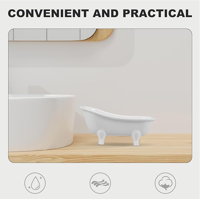 VOSAREA Ceramic Mini Bathtub Soap Dish Clawfoot Bathroom Soap Dish Succulent Pot Bonsai Cactus Flower Pot Vase Holder Makeup Organizer Container Hamster Bathtub Bar Soap Tray