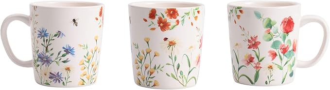 Bico Summer Provence Ceramic Mugs, Set of 4, for Coffee, Tea, Drinks, Microwave & Dishwasher Safe
