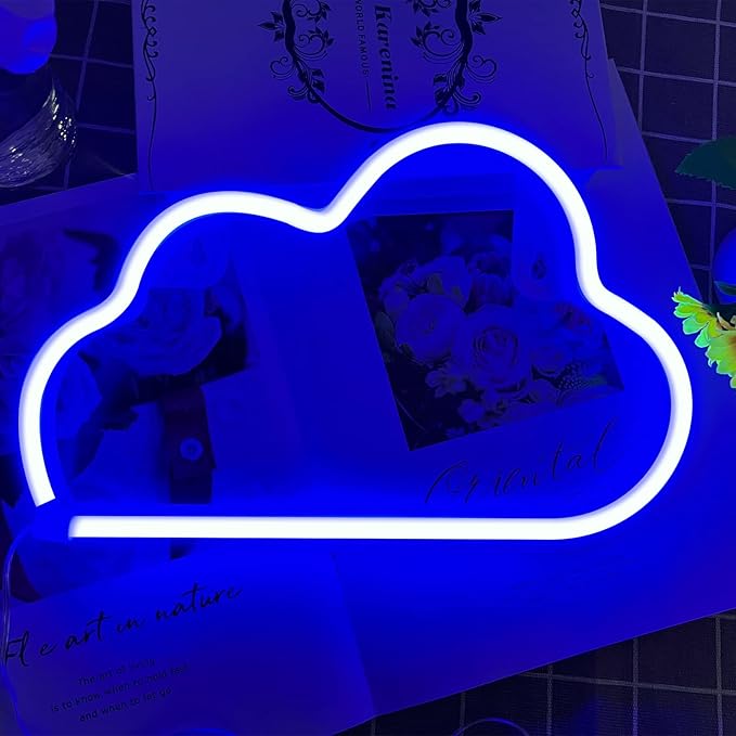 LED Cloud Neon Light for Wall Decor, Battery or USB Powered Cloud Sign Shaped Decoration Wall Lights for Bedroom Aesthetic Teen Girl Kid Room Christmas Birthday Wedding Party (Blue)