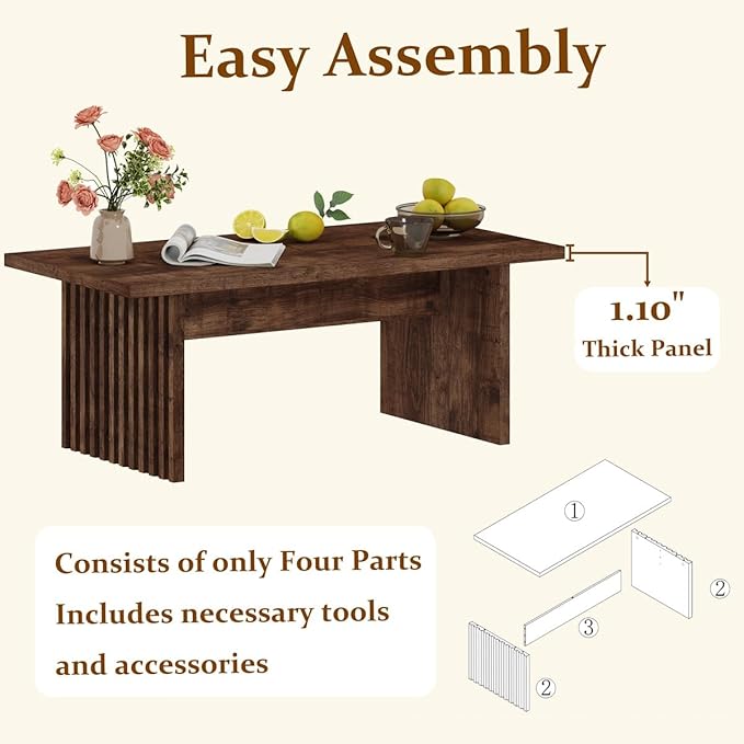 BON AUGURE Coffee Table for Living Room, Farmhouse Wood Center Table, Rectangle Mid-Century Living Room Tables (Rustic Oak, 43Inch)
