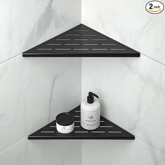 Corner Shower Shelf 10" Matte Black 304 Stainless Steel Slot Design Recessed Corner Shelves Bathroom Shower Shelf for Tiled Wall, 2 Pack