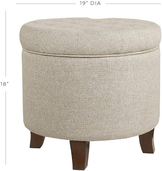 Homepop Home Decor Upholstered Round Tufted Foot Rest Ottoman Ottoman with Storage for Living Room & Bedroom Decorative Home Furniture, Twine Small