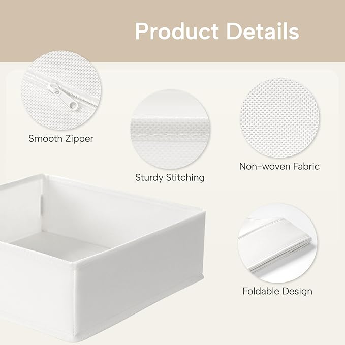 Criusia Underwear Sock Drawer Organizer Dividers 8 Set, Foldable Dresser Closet Organizers and Storage Bins for Baby Clothing, Sock, Underwear, Bra, Ties, Scarf (White)