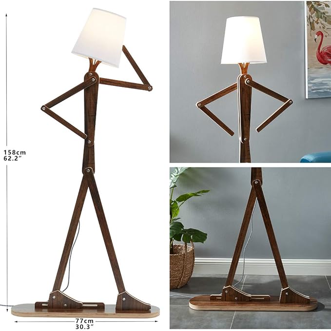 Cool Decorative Tall Floor Lamp Wood Swing Arm Standing Corner Reading Lights for Kids Bedroom Living Room Farmhouse - LED Bulb Included (Teak)