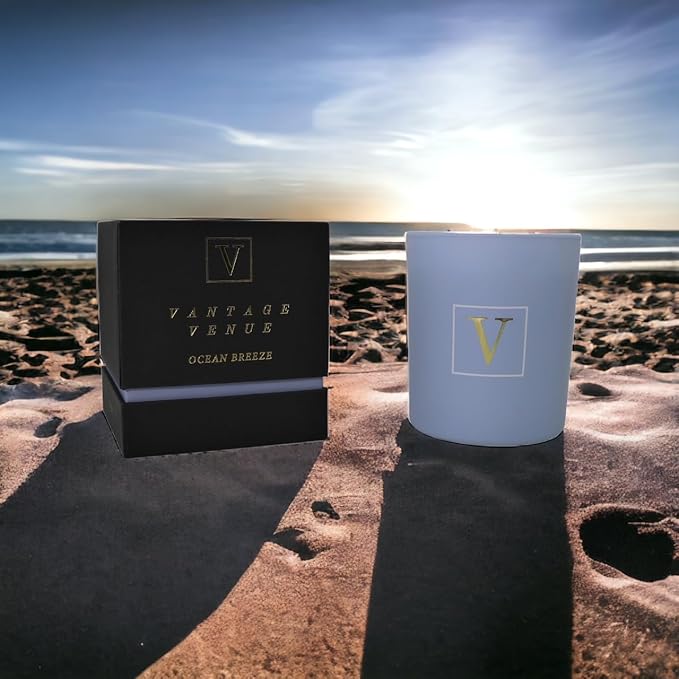 Premium Quality Wooden Wick Scented Candles | Aromatherapy Soy Wax Candle | Perfectly-Scented Candle Jars | 10.5oz | Gifts for Women & Men | Ocean Breeze