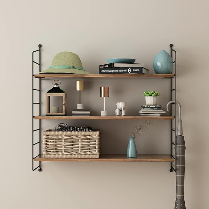Floating Shelves Rustic Wood Wall Shelves Adjustable Metal Frame Decorative Hanging Storage Shelves for Bathroom, Living Room, Bedroom, Kitchen, Office 24 Inch (24 in)