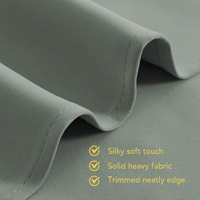 NICETOWN Thermal Insulated Greyish Green Curtains for Living Room, Window Treatment Solid Grommet Room Darkening Drape Panels for Bedroom (Set of 2, 70 by 95 inches Long)