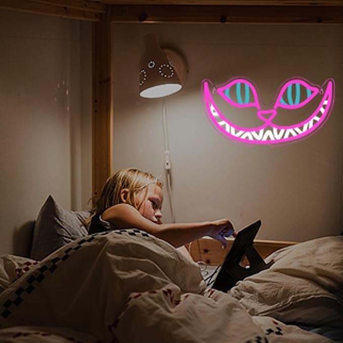 Cheshire Cat Neon Signs Alice in Wonderland Neon Light for Wall Art Decor, Smile Cat LED Lights for Dimmable LED Lights for Bedroom Man Cave Party Bar Background Decoration Birthday Gifts