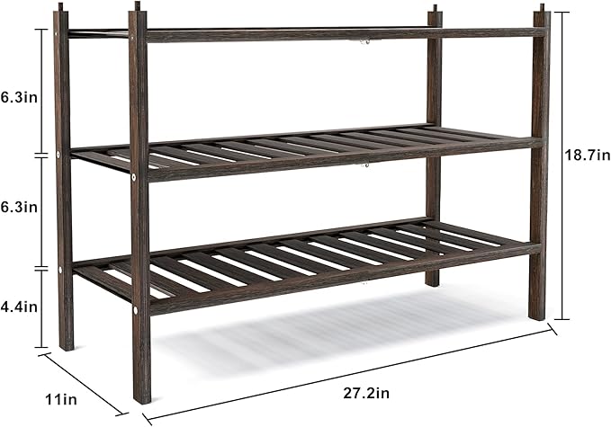Shoe Rack, 3-Tier Bamboo Stackable Shelf Storage Organizer, Stand for Closet, Entryway, Hallway, Bathroom and Living Room(Mocha)