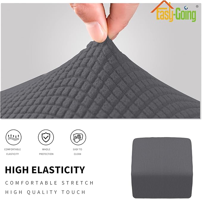 Easy-Going Stretch Square Ottoman Cover Folding Storage Stool Furniture Protector Soft Rectangle Slipcover with Elastic Bottom (15x15x15inch, Grey), X-Small