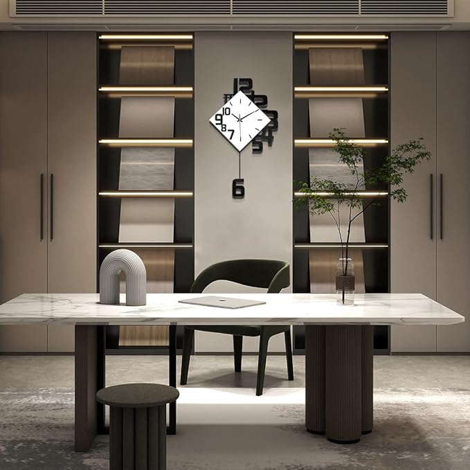 Large Wall Clock for Living Room Decor Pendulum Modern Kitchen Silent Big Wall Watch for Bedroom Black and White Decorative Office Non Ticking Battery Operated Wall Clock 25 Inch