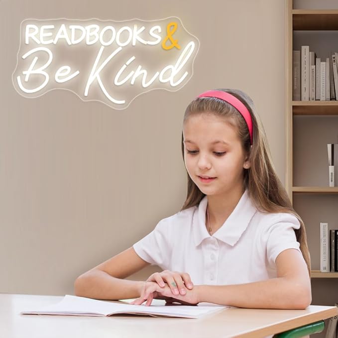 Read Books and Be Kind Neon Sign Letter LED Neon Lights Dimmable USB Powered Neon Light Student LED Neon Light for Classroom Bookstore Library Museum Study Room 19"x9.6"