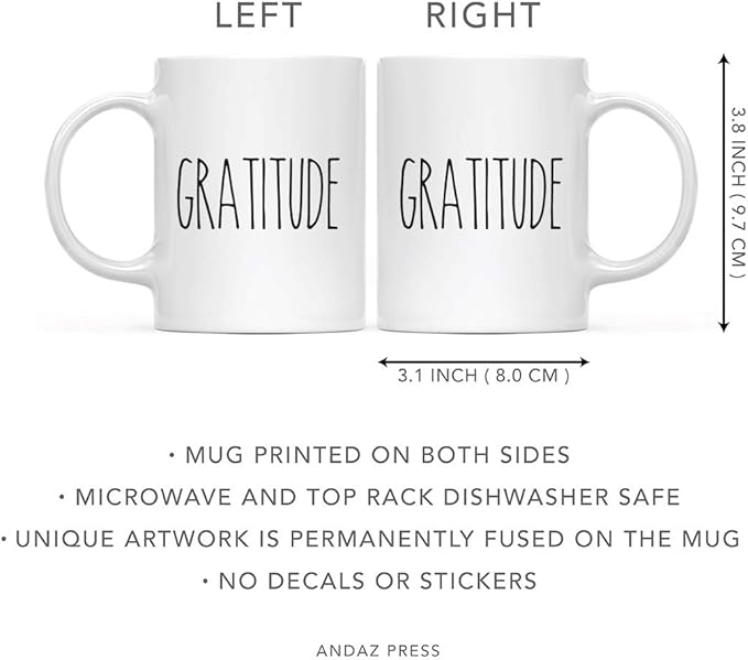 Andaz Press Simple Rustic Farmhouse Kitchen Decor 11oz. Ceramic Coffee Tea Mug Gift, Gratitude, 1-Pack, Includes Gift Box, Minimalist Birthday Christmas Gift Ideas