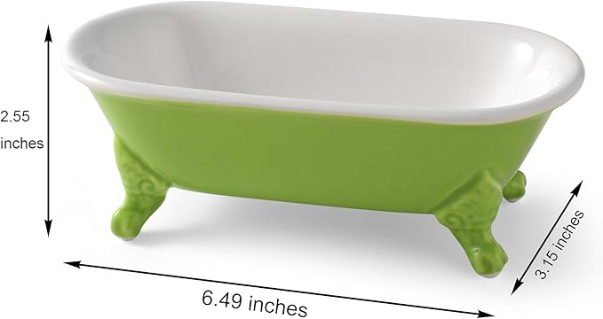 6.5" Ceramic Mini Decorative Clawfoot Bathtub Bar Soap Dish, Kitchen Sponge Holder and Shower Tray for Bathroom, 1 Pack(Lime)