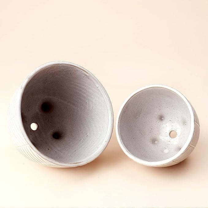 LA JOLIE MUSE Ceramic Footed Flower Plant Pots - 6.7 + 5.1 Inch Boho Decor Indoor Planters with Drainage, Home Decor Gift, Beige