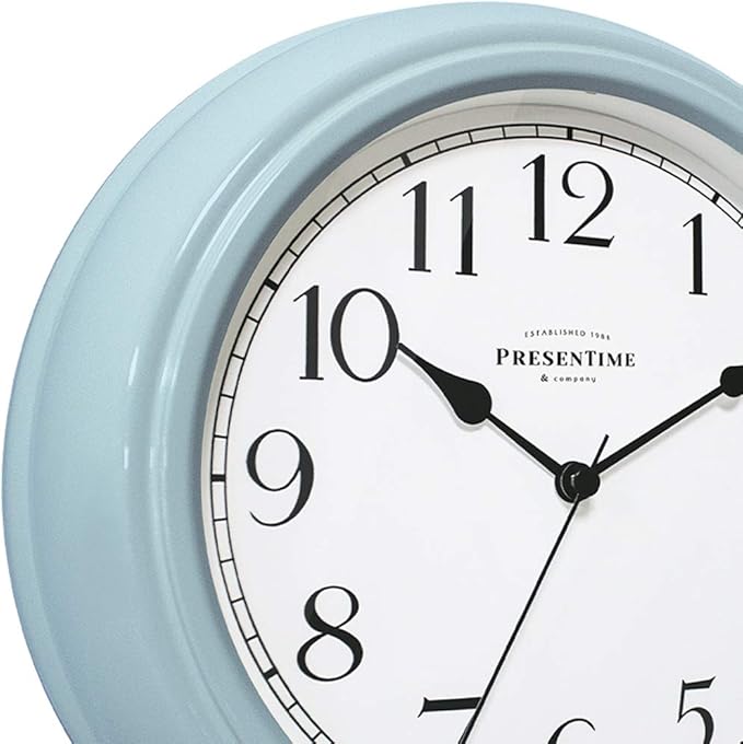 Presentime & Co Chic Home Collection 10" Molly Clock, Silent No Ticking, Blue Color. Modern Decorative Wall Clock for Kitchen, Kid's Room, Bathroom, Bedroom, and Office