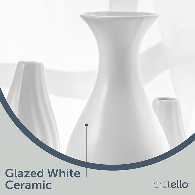 Crutello Ceramic Vase Set of 6 White Decorative Glossy Vases - Classic Small Bud Vases for Classic Decor, 6 Pack White Small Bud Vase, Perfect for Any Event Decoration