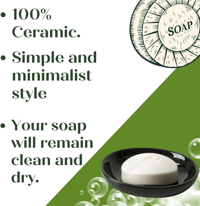 SEDLAV Ceramic Soap Dish, Soap Dish, Soap Holder, Bar Soap Holder, Bathroom Soap Holder (Black)