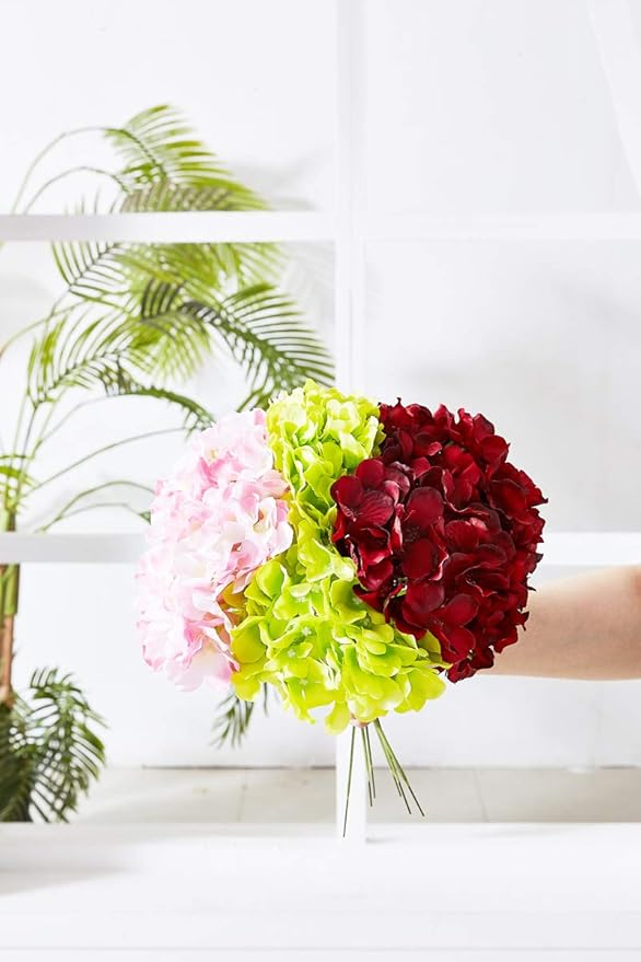 Hydrangea Silk Flowers Heads with 10 Stems Burgundy Artificial Hydrangea Flower Head for Wedding Centerpieces Bouquets DIY Floral Decor Home Decoration