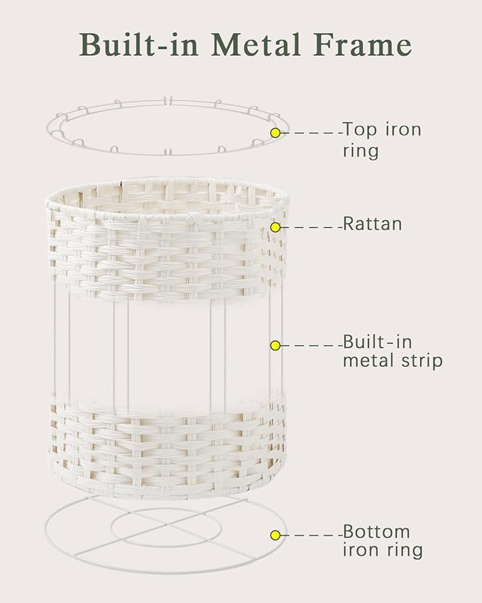 Laundry Hamper Round 26.5 Gal (100L) Handwoven Rattan Laundry Basket, Large Wicker Laundry Hamper with Removable Laundry Bag Handles 2 Mesh Bags for Bathroom Living Room White