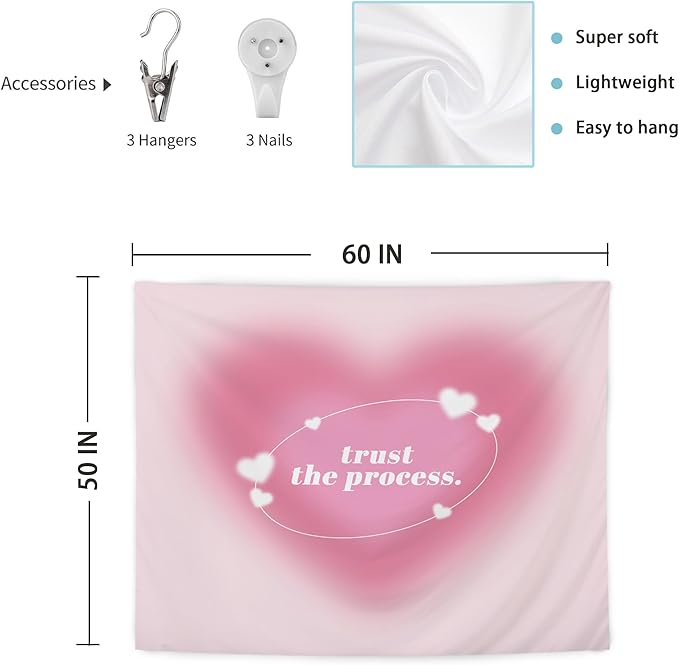 LUVADIAN Y2K Pink Aura Tapestry - Aesthetic Wall Hanging for Teen Girls Room Dorm, Cute Room Decor, 50x60 Inches