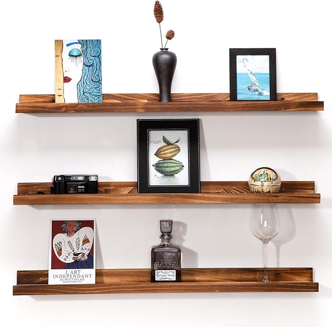MBYD 36 Inch Floating Shelves for Wall Set of 3, Wall Mount Carbonized Black Picture Ledge Nursery Bookshelf for Bedroom, Living Room, Office, Kitchen, Set of 3 Same Dimensions