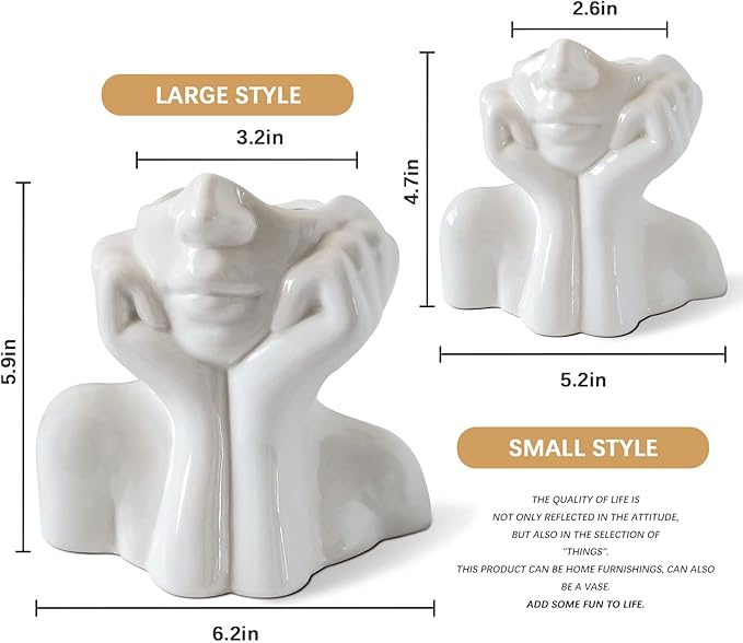 Ceramic Vases Set of 2-White Vase for Modern Home Decor, Flower Vases for Aesthetic Room Decor,Boho Decor Wedding Dinner Table Party Office Centerpiece Table Decorations (White face)