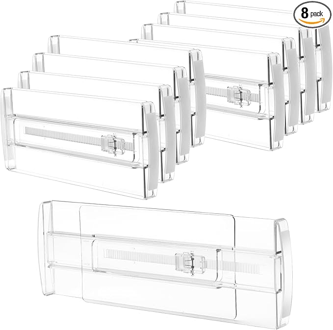 8 Pack 4" High Drawer Dividers for Clothes, 10"-17" Expandable Drawer Dividers Adjustable Drawer Separators, Clear Dresser Drawer Organizer for Clothes, Underwear, Cosmetic, Kitchen Utensils Storage