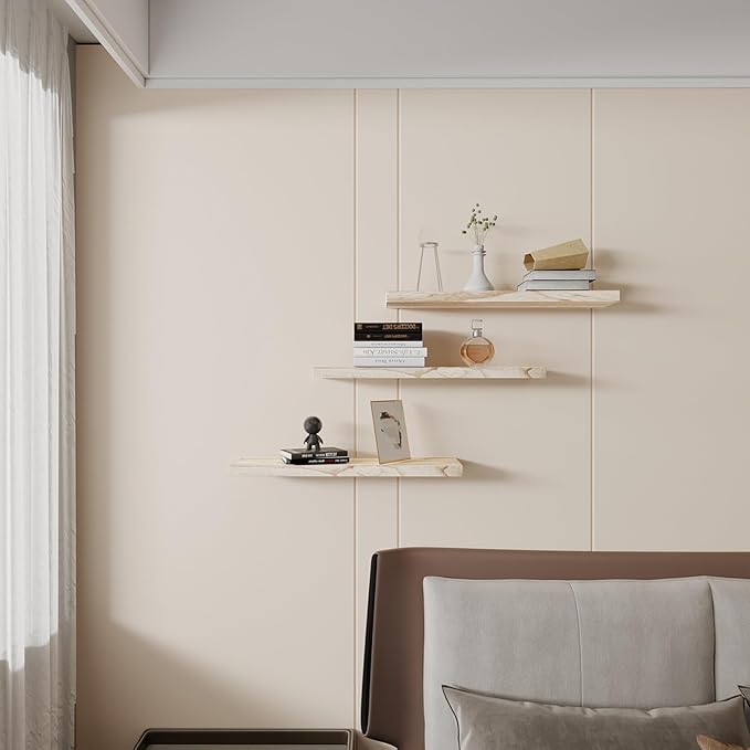 Floating Shelves 24 Inch Wall Shelf Solid Wood Mounted Storage for Bedroom Living Room Set of 3, Rustic Torched Wall Shelves
