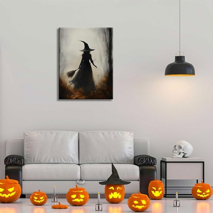 ILLBDR Halloween Vintage Witchy Wall Art Prints Creepy Gothic Dark Moody Pictures Decor Dark Academia Witches Victorian Painting Canvas Posters for Bedroom Bathroom 12x16 inch Framed