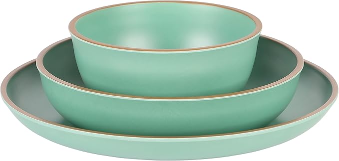 Gibson Home Rockabye 12 Piece Double Bowl Melamine Plastic Dinnerware Set - Matte Green