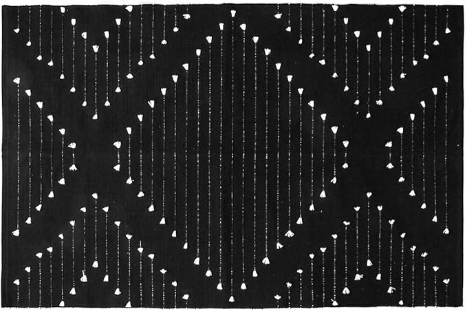LIVEBOX Boho Washable Rug for Bedroom, Living Room 4' x 6' Black and White, Moroccan Cotton Carpet Indoor Outdoor Throw Area Rug for Entryway Dining Room Porch