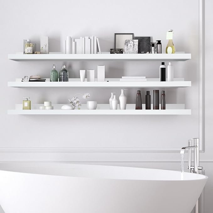MBYD White Floating Shelves 36 Inches Long, Picture Ledge Wall Shelf for Frames Photo Albums, Wall Mounted Photo Shelves with Ledge Set of 3 Same Dimension for Bedroom Bathroom Living Room Kitchen