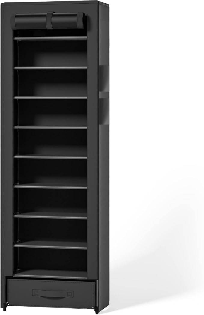 Shoes Rack 10 Tier Tall Shoe Rack Narrow Shoe Rack with Storage Box,Fabric Covered Metal Shoe Rack Organizer for Closets