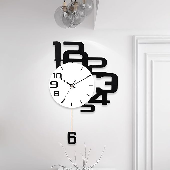 Decorative Wall Clocks with Pendulum, Battery Operated Silent Non-Ticking, Large Wall Clock for Living Room Bedroom Office Kitchen Home Decor,13x20inch