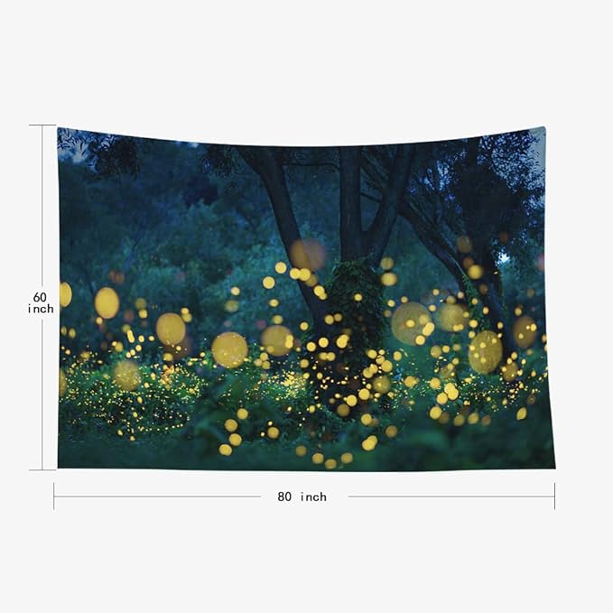 EMMTEEY Fantasy Night Trees Lightning Bugs Fireflies Wall Tapestry 80X60 Present for Friends Families
