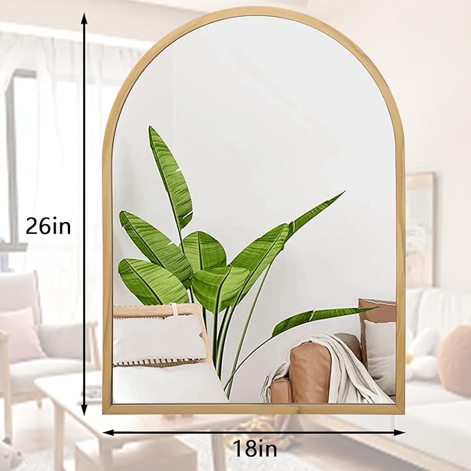 Arched Wall Mirror Aluminum Alloy Frame Bathroom Mirror Brushed Metal Vanity Wall Mounted Mirror for LivingRoom Bedroom Entryway 26"x18"