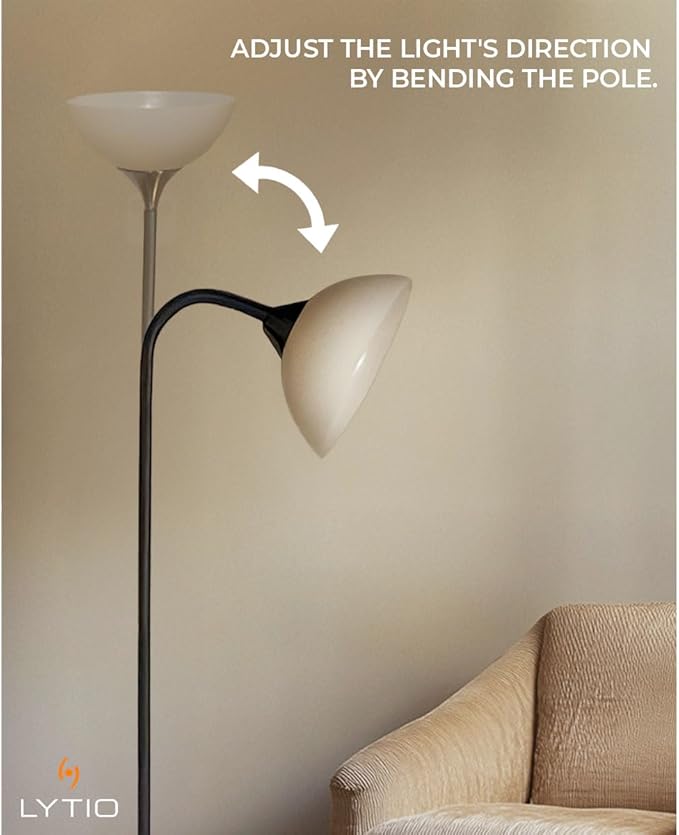 LYTIO Floor Lamps for Living Room, 71-Inch, 150W Incandescent Shade Cup for Warm Light, 3-Way Rotary Switch for Ease of Use, Satin Nickel Base