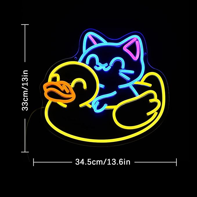 Cat Neon Sign for Wall Decor Duck Neon Light Animal LED Neon Sign USB Powered LED Neon Light for Bedroom Zoo Pet Shop Cat House Decoration(13.5"*12.9")