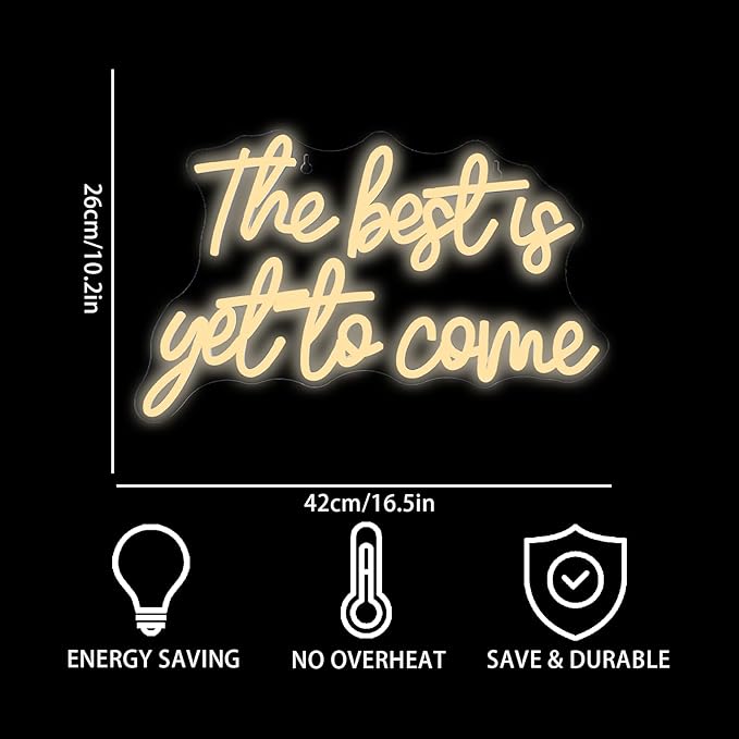 The Best Is Yet to Come Neon Sign Warm White Letter Led Neon Lights for Wall Decor Usb Word Light Up Signs for Bedroom Home Bar Classroom Graduation Ceremony Wedding Birthday Party Kids Room Teens Gifts