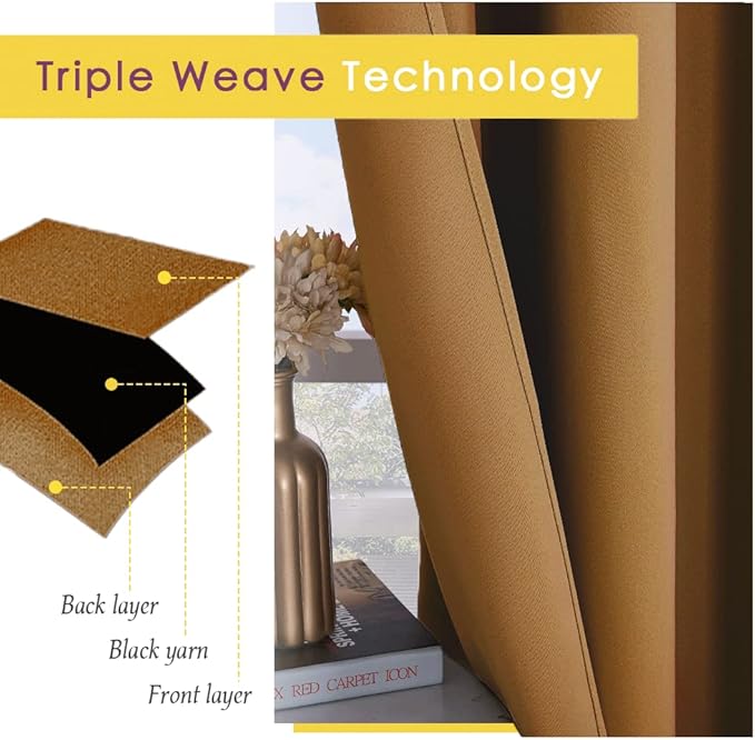 NICETOWN Kitchen Curtain Panels Blackout Draperies, Gold Brown, 1 Pair, 34 by 60-Inch, Thermal Insulated Solid Grommet Blackout Curtains/Drapes