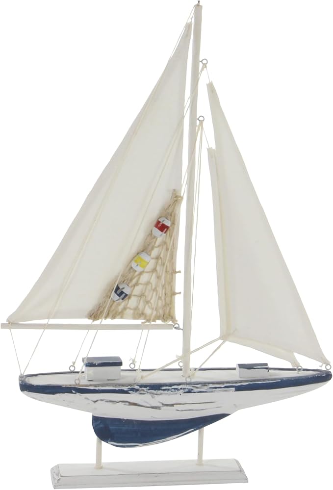 Deco 79 Wood Sail Boat Handmade Decorative Sculpture Home Decor Statues, set of 2 Accent Figurines 13" x 2" x 20", White