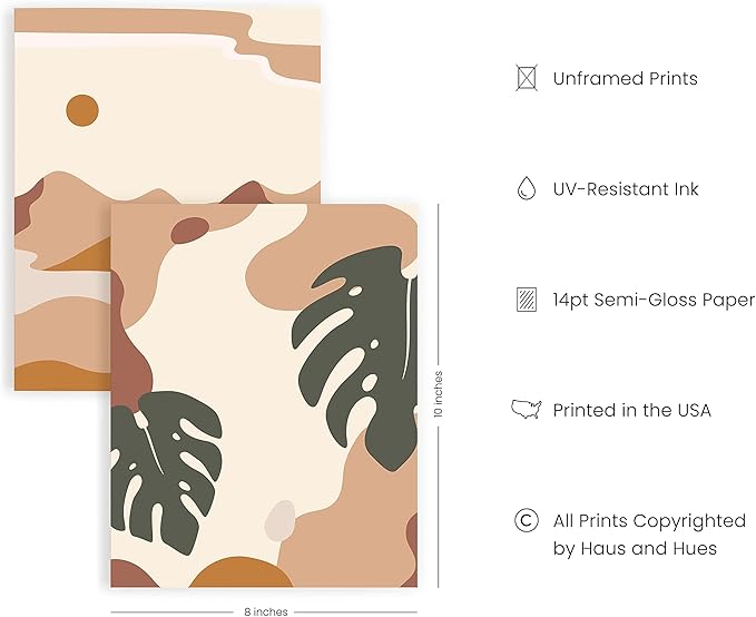 HAUS AND HUES Boho Prints Neutral Wall Art - Set of 6 Boho Art Prints Mid Century Modern Wall Art | Bohemian Artwork for Wall Aesthetic Decor 8" x 10" UNFRAMED