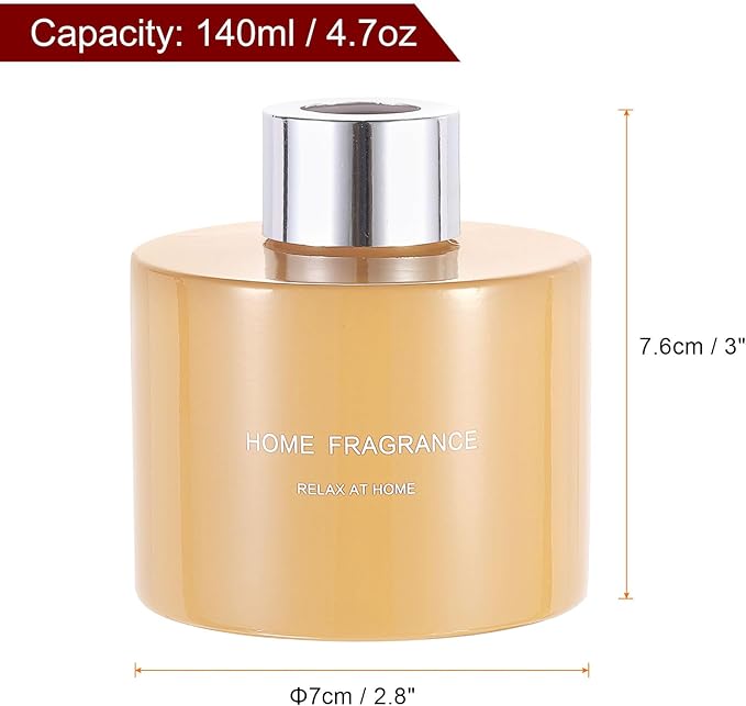 HARFINGTON Empty Glass Diffuser Bottle 140ml/4.7oz Refillable Fragrance Accessories Aromatherapy Jar Container for Replace Reed Diffuser Home Bathroom Pale Orange with Silver Tone Cap