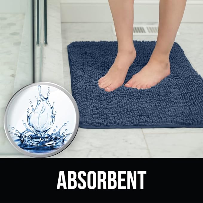 KANGAROO Bathroom Rugs, Chenille Soft Absorbent Bath Rug, Shaggy Shower Mat, Quick Dry Machine Wash Bathmat, Plush Carpet Mats for Tub, Bathtub and Room Home Decor Accessories, 42x24, Navy Blue