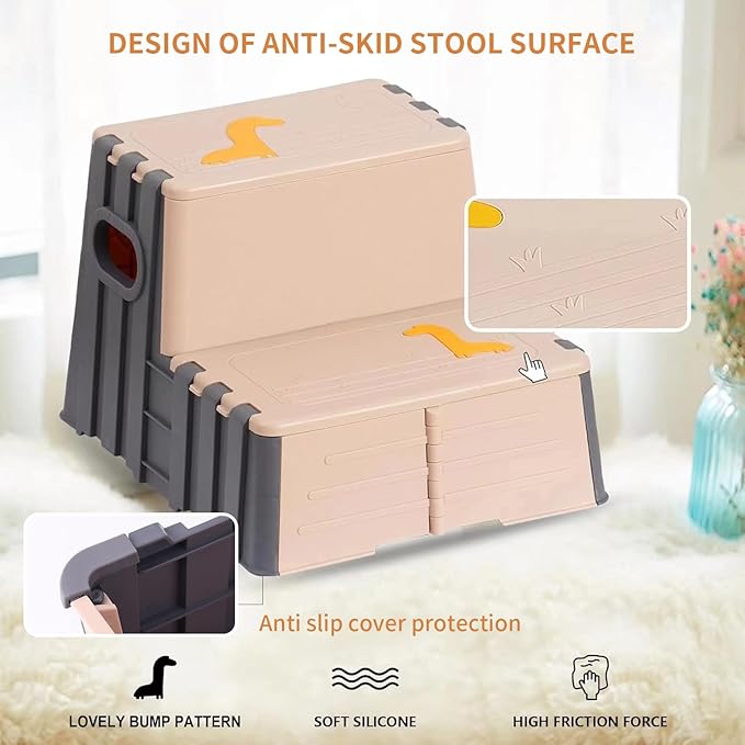 2 Step Toddler Step Stool,Anti-Slip Sturdy Folding Stools for Kids for Bathroom Toilet Potty Training(Pink Lotus Root)