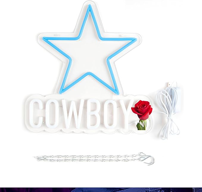 Cowboy Neon Sign for Wall Decor Football Neon Light for Man Cave Birthday Gifts for Men With Football Team Sign for Bar Dorm Party Game Room Decoration Size 12.2 * 12.8In(ZYLD055)