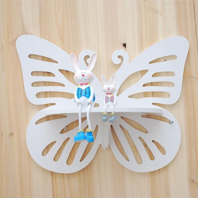 1Pcs Butterfly Floating Shelf Butterfly Shape Storage Rack Wood Wall Decor Bookshelf Picture Display for Bedroom Bathroom Living Room Decor Storage